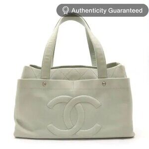Authentic CHANEL CC Caviar Vintage Executive Cerf Shopper Tote Mint Grey